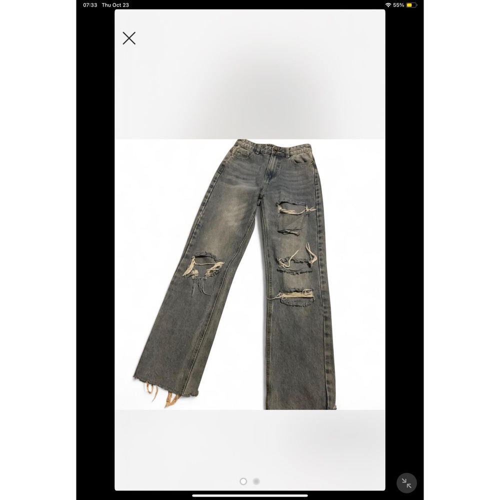 PrettyLittleThing Ripped Distressed Straight Leg‎ Jeans Denim